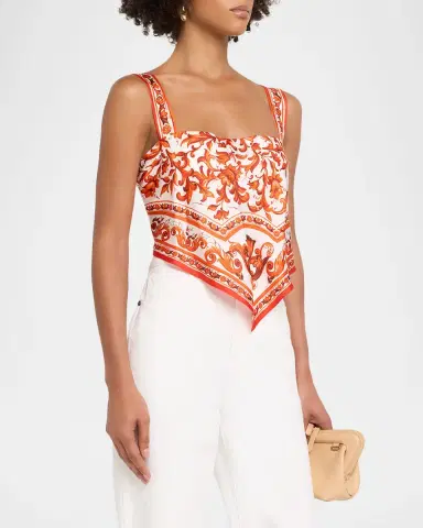 Dolce & Gabbana Majolica Silk Twill Scarf Bustier Top | Thumbnail 3