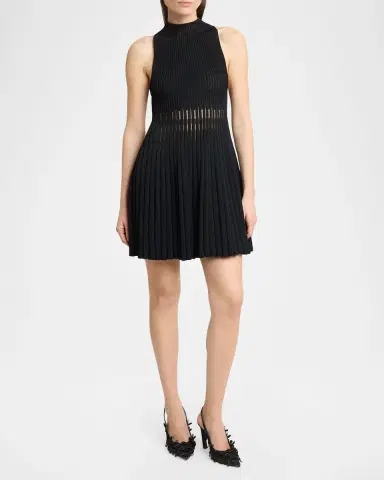 Givenchy High-Neck Sleeveless Sheer Pleated Knit Mini Dress | Thumbnail 3 Givenchy High-Neck Sleeveless Sheer Pleated Knit Mini Dress | Thumbnail 3