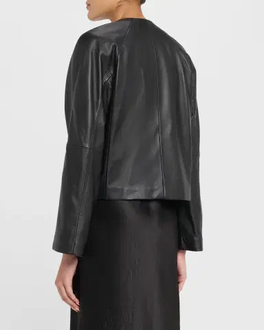Max Mara Raglan-Sleeve Leather Single-Breasted Jacket | Thumbnail 2 Max Mara Raglan-Sleeve Leather Single-Breasted Jacket | Thumbnail 2