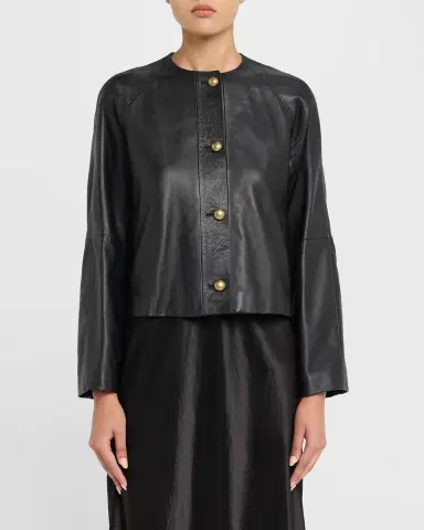 Max Mara Raglan-Sleeve Leather Single-Breasted Jacket | Thumbnail 3 Max Mara Raglan-Sleeve Leather Single-Breasted Jacket | Thumbnail 3