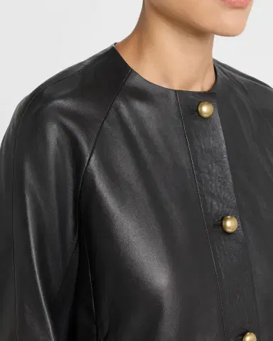 Max Mara Raglan-Sleeve Leather Single-Breasted Jacket | Thumbnail 4 Max Mara Raglan-Sleeve Leather Single-Breasted Jacket | Thumbnail 4