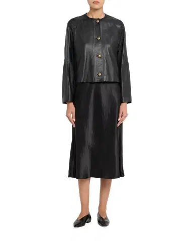 Max Mara Raglan-Sleeve Leather Single-Breasted Jacket | Thumbnail 1 Max Mara Raglan-Sleeve Leather Single-Breasted Jacket | Thumbnail 1