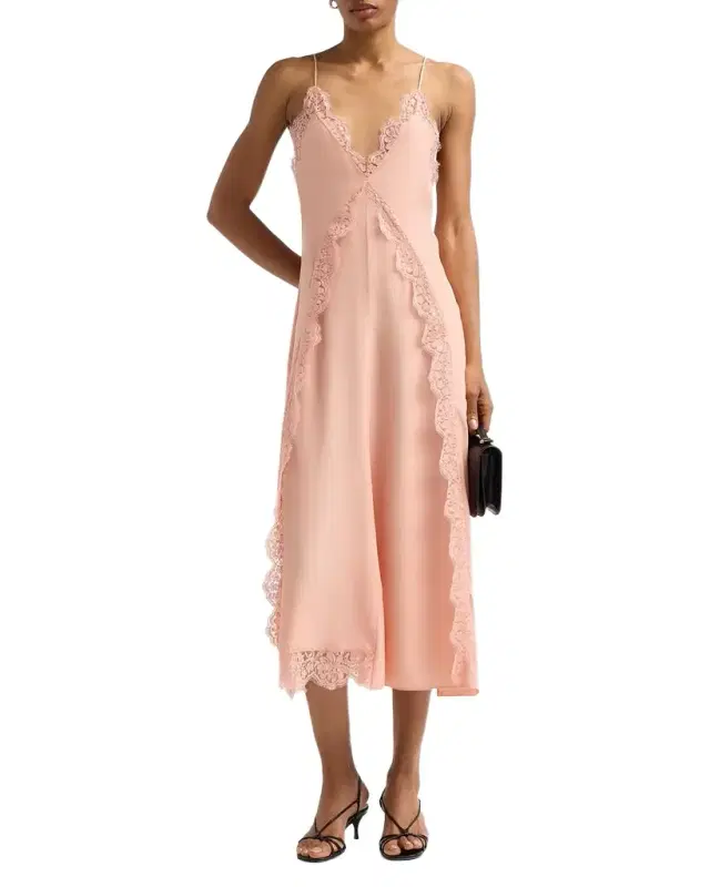 Stella McCartney Lace-Trim Silk V-Neck Midi Cami Dress