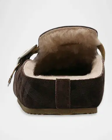 Burberry Men's Suede Check Shearling-Lined Urchin Clogs | Thumbnail 5