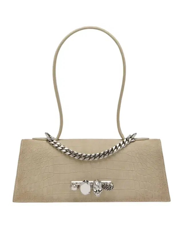 McQueen Jewelled Croc-Embossed Suede Top-Handle Bag