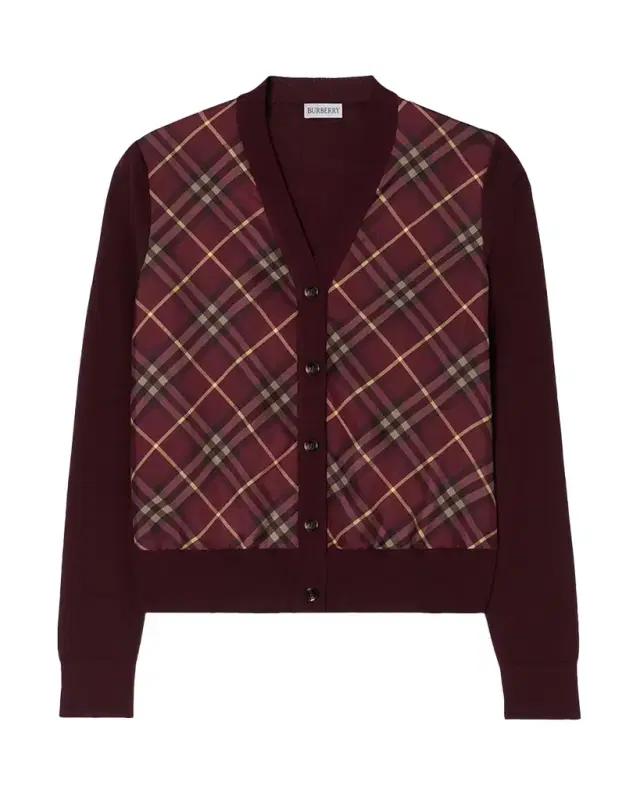 Burberry Check-Front Wool Silk Cardigan