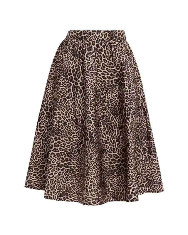 Kobi Halperin Violet Leopard Linen-Blend Midi Skirt