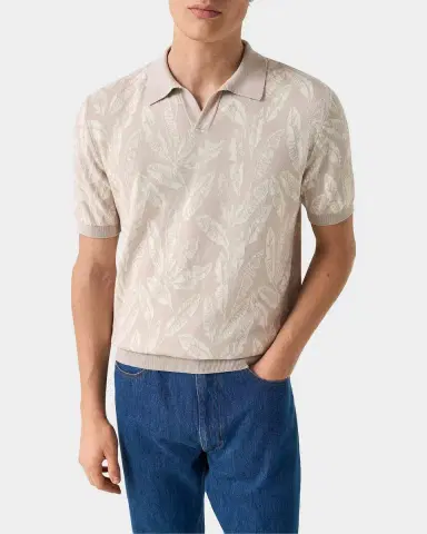 Eton Men 's Banana Leaf Jacquard Johnny Collar Polo Shirt | Thumbnail 3