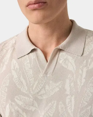 Eton Men 's Banana Leaf Jacquard Johnny Collar Polo Shirt | Thumbnail 4