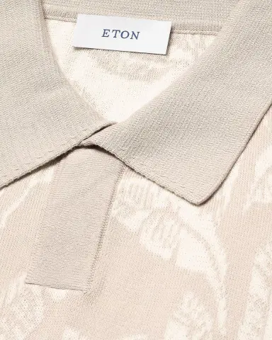 Eton Men 's Banana Leaf Jacquard Johnny Collar Polo Shirt | Thumbnail 5