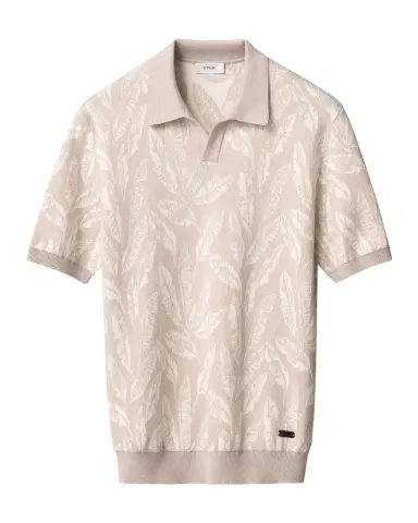 Eton Men 's Banana Leaf Jacquard Johnny Collar Polo Shirt | Thumbnail 1
