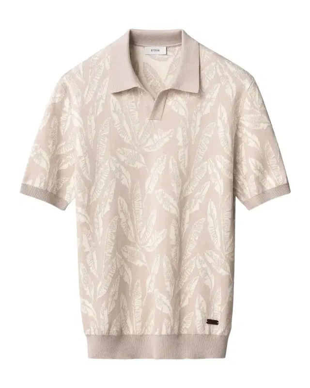 Eton Men 's Banana Leaf Jacquard Johnny Collar Polo Shirt