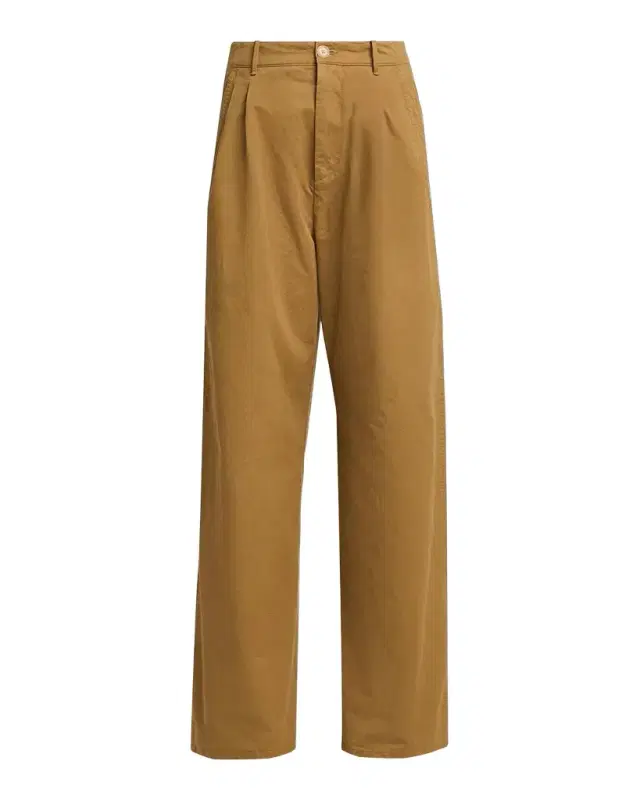 Pleated Cotton Wide-Leg Trousers