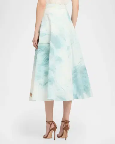 Oscar de la Renta Beach Palm Print Cotton Poplin Midi Skirt | Thumbnail 2 Oscar de la Renta Beach Palm Print Cotton Poplin Midi Skirt | Thumbnail 2