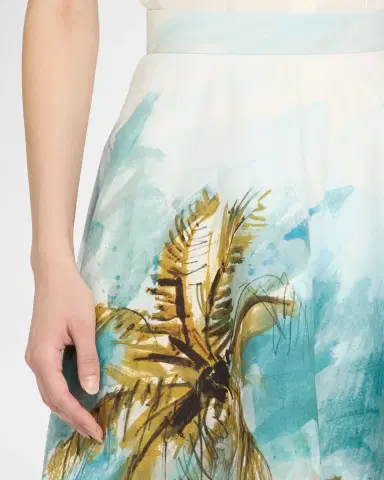 Oscar de la Renta Beach Palm Print Cotton Poplin Midi Skirt | Thumbnail 4 Oscar de la Renta Beach Palm Print Cotton Poplin Midi Skirt | Thumbnail 4