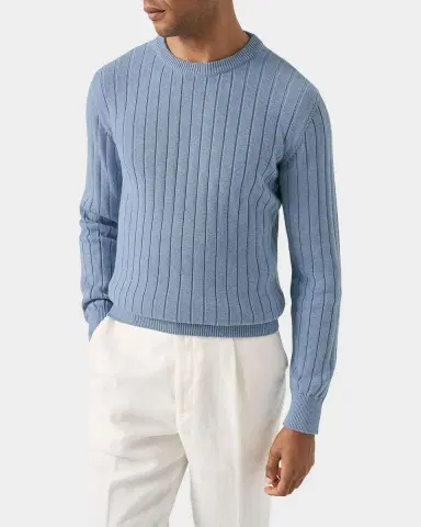 Eton Men's Structured Cotton Rib-Knit Crewneck Sweater | Thumbnail 3 Eton Men's Structured Cotton Rib-Knit Crewneck Sweater | Thumbnail 3