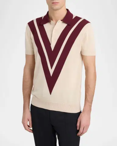 Valentino Garavani Men's Inlaid V Cotton Knit Polo Shirt | Thumbnail 3 Valentino Garavani Men's Inlaid V Cotton Knit Polo Shirt | Thumbnail 3