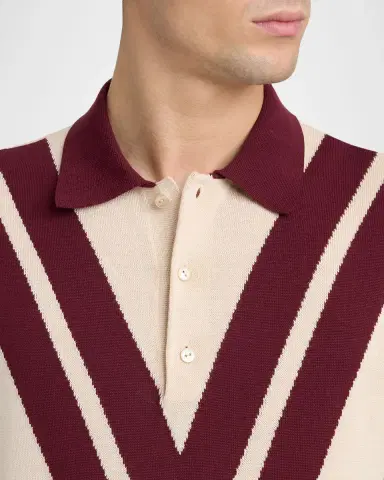 Valentino Garavani Men's Inlaid V Cotton Knit Polo Shirt | Thumbnail 4 Valentino Garavani Men's Inlaid V Cotton Knit Polo Shirt | Thumbnail 4