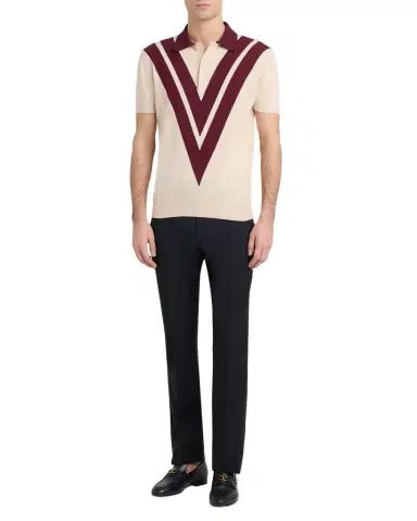 Valentino Garavani Men's Inlaid V Cotton Knit Polo Shirt | Thumbnail 1 Valentino Garavani Men's Inlaid V Cotton Knit Polo Shirt | Thumbnail 1