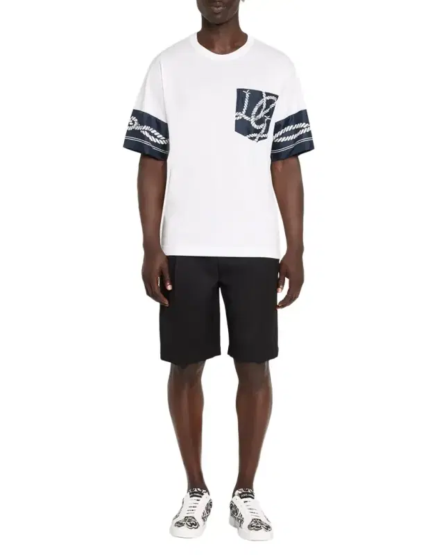 Dolce & Gabbana Men 's Cotton T-Shirt with Silk Marina-Trim
