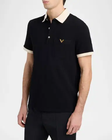 Valentino Garavani en's Cotton Pique Vgold-Pocket Polo Shirt | Thumbnail 3 Valentino Garavani en's Cotton Pique Vgold-Pocket Polo Shirt | Thumbnail 3