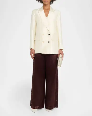 CYNTHIA ROWLEY Double-Breasted Silk-Wool Jacket | Thumbnail 2 CYNTHIA ROWLEY Double-Breasted Silk-Wool Jacket | Thumbnail 2