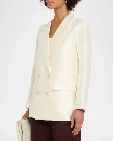 CYNTHIA ROWLEY Double-Breasted Silk-Wool Jacket | Thumbnail 4 CYNTHIA ROWLEY Double-Breasted Silk-Wool Jacket | Thumbnail 4