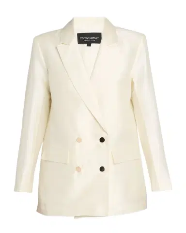 CYNTHIA ROWLEY Double-Breasted Silk-Wool Jacket | Thumbnail 1 CYNTHIA ROWLEY Double-Breasted Silk-Wool Jacket | Thumbnail 1