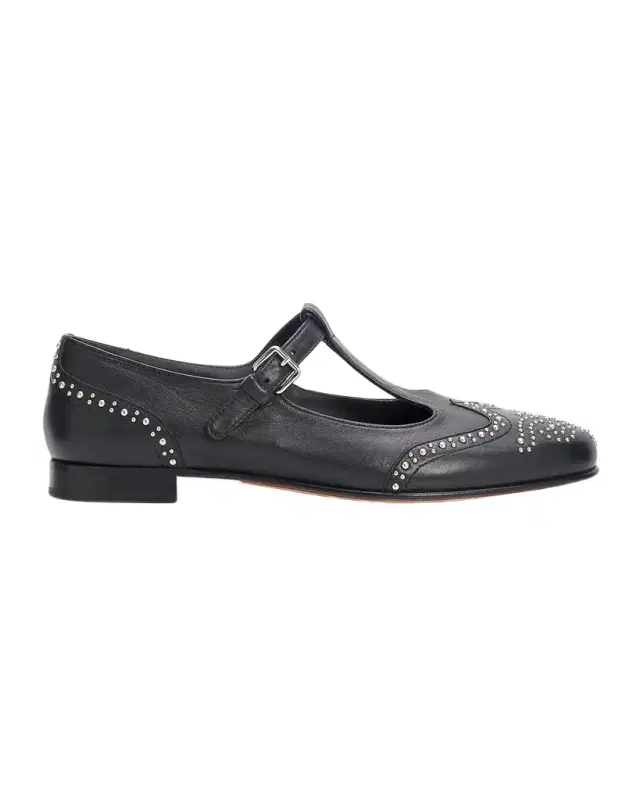 Opal Met Studded Leather Mary Jane Ballerina Flats