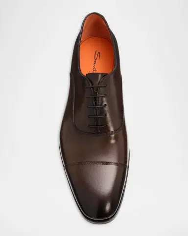 Santoni Men's Leather Cap-Toe Derby Shoes | Thumbnail 6