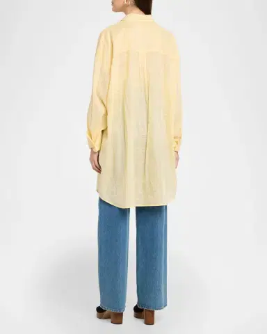 TOTEME Monogram Embroidered Cotton Long Summer Shirt | Thumbnail 2