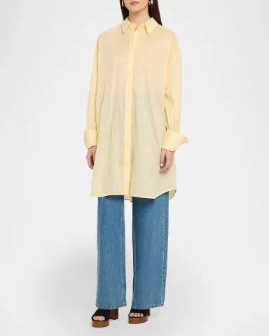 TOTEME Monogram Embroidered Cotton Long Summer Shirt | Thumbnail 3