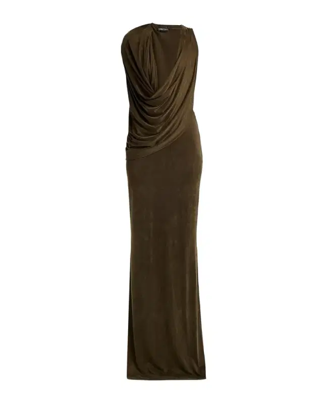TOM FORD Plunging Cowl-Neck Sleeveless Maxi Dress