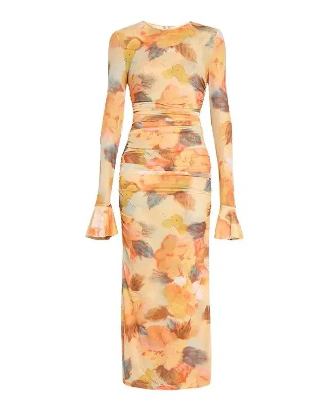 Cinq a Sept Neriah Watercolor Floral Mesh Maxi Dress