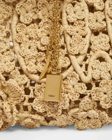 Chloé Summer Banana Small Floral Raffia Tote Bag | Thumbnail 3 Chloé Summer Banana Small Floral Raffia Tote Bag | Thumbnail 3