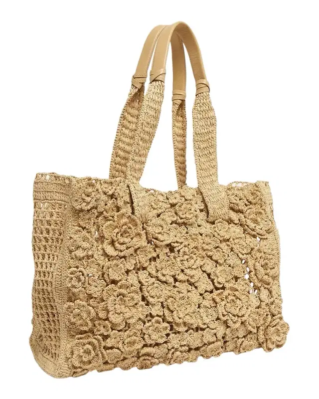 Chloe Summer Banana Small Floral Raffia Tote Bag