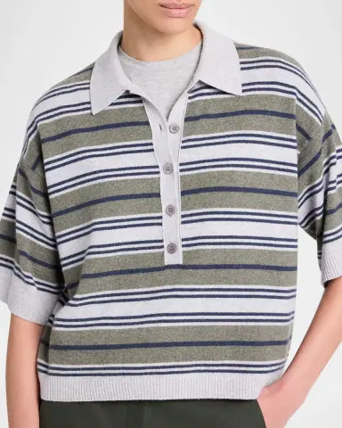 TWP Striped Short-Sleeve Polo Sweater | Thumbnail 4 TWP Striped Short-Sleeve Polo Sweater | Thumbnail 4