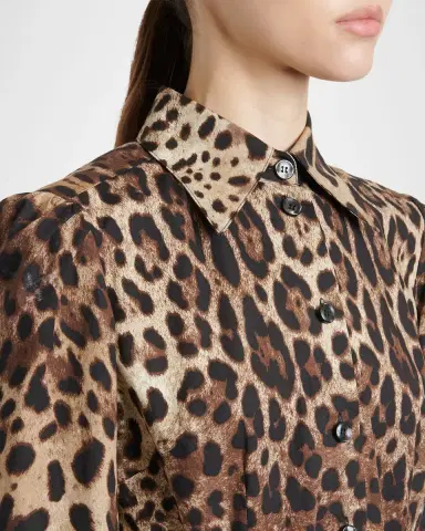 Dolce & Gabbana Short-Sleeve Leopard Cotton Poplin Pleated Midi Shirtdress | Thumbnail 4 Dolce & Gabbana Short-Sleeve Leopard Cotton Poplin Pleated Midi Shirtdress | Thumbnail 4