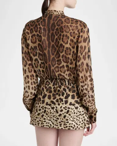 Dolce & Gabbana Leopard-Print Silk Bow-Neck Blouse | Thumbnail 2 Dolce & Gabbana Leopard-Print Silk Bow-Neck Blouse | Thumbnail 2