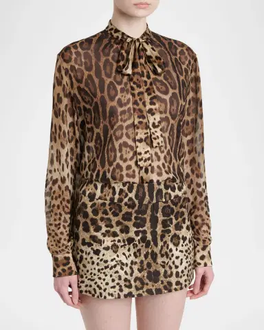 Dolce & Gabbana Leopard-Print Silk Bow-Neck Blouse | Thumbnail 3 Dolce & Gabbana Leopard-Print Silk Bow-Neck Blouse | Thumbnail 3