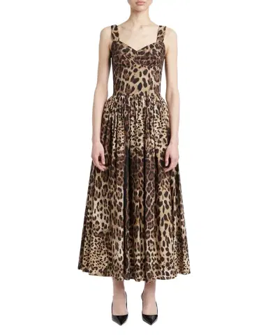 Dolce & Gabbana Leopard-Print Cotton Poplin Midi Bustier Dress | Thumbnail 1 Dolce & Gabbana Leopard-Print Cotton Poplin Midi Bustier Dress | Thumbnail 1