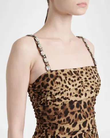Dolce & Gabbana Sleeveless Ruched Leopard-Print Silk Charmeuse Mini Dress | Thumbnail 4