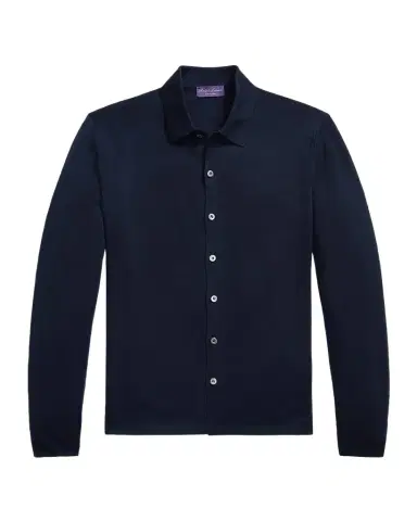 Ralph Lauren Purple Label Men's Cotton Knit Button-Down Shirt | Thumbnail 1 Ralph Lauren Purple Label Men's Cotton Knit Button-Down Shirt | Thumbnail 1