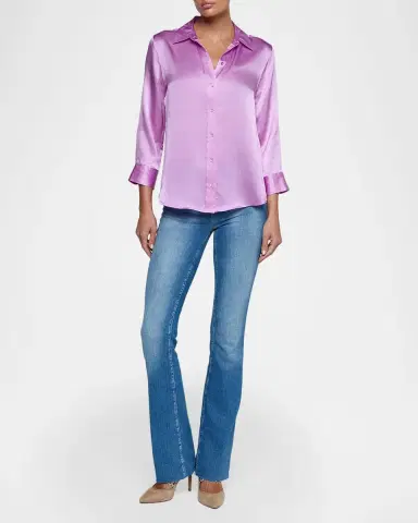 L'Agence Dani Silk Satin 3/4-Sleeve Button-Down Blouse | Thumbnail 2 L'Agence Dani Silk Satin 3/4-Sleeve Button-Down Blouse | Thumbnail 2