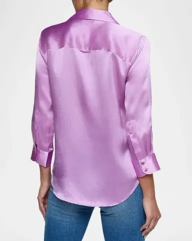 L'Agence Dani Silk Satin 3/4-Sleeve Button-Down Blouse | Thumbnail 3 L'Agence Dani Silk Satin 3/4-Sleeve Button-Down Blouse | Thumbnail 3