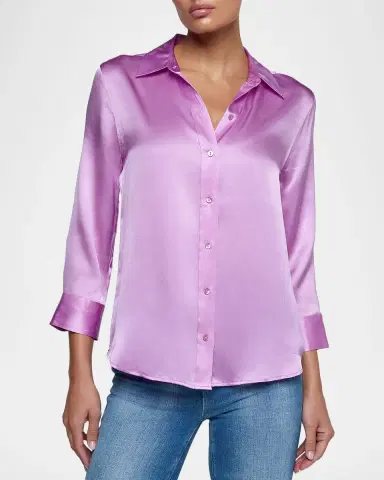 L'Agence Dani Silk Satin 3/4-Sleeve Button-Down Blouse | Thumbnail 4 L'Agence Dani Silk Satin 3/4-Sleeve Button-Down Blouse | Thumbnail 4