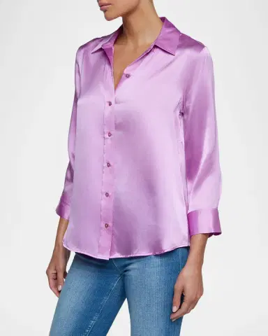 L'Agence Dani Silk Satin 3/4-Sleeve Button-Down Blouse | Thumbnail 6 L'Agence Dani Silk Satin 3/4-Sleeve Button-Down Blouse | Thumbnail 6