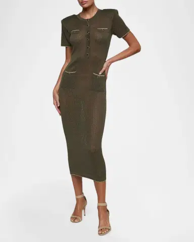 L'Agence Mel Short-Sleeve Open-Knit Midi Dress | Thumbnail 2 L'Agence Mel Short-Sleeve Open-Knit Midi Dress | Thumbnail 2