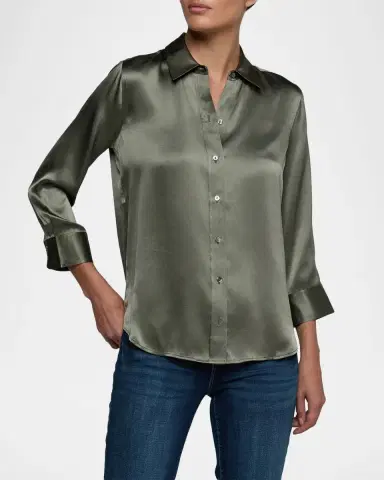 L'Agence Dani Silk Satin 3/4-Sleeve Button-Down Blouse | Thumbnail 4 L'Agence Dani Silk Satin 3/4-Sleeve Button-Down Blouse | Thumbnail 4