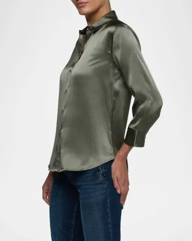 L'Agence Dani Silk Satin 3/4-Sleeve Button-Down Blouse | Thumbnail 6 L'Agence Dani Silk Satin 3/4-Sleeve Button-Down Blouse | Thumbnail 6